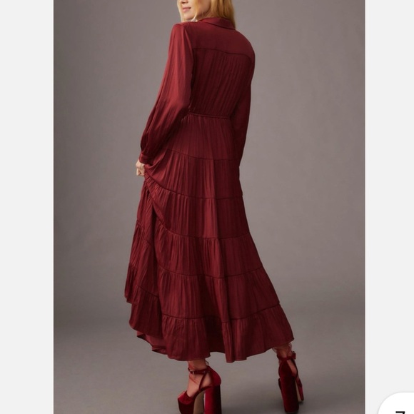 Anthropologie Satin Tiered Button Front Adjustable Maxi Dress Size Small - Picture 2 of 9